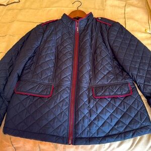 Talbots Women’s Navy Blue Quilted Jacket with red piping accents